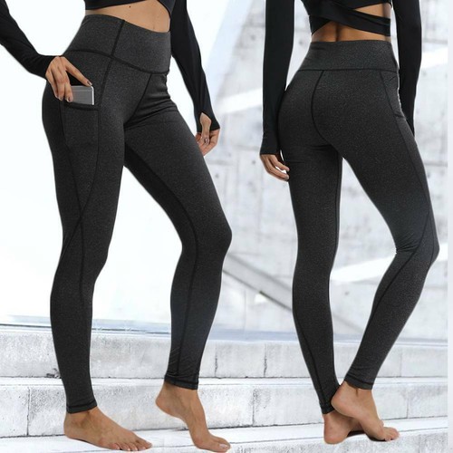 Womens High Waist Gym Leggings Pocket Fitness Sports Running Yoga Pants Stretch - Picture 7 of 26