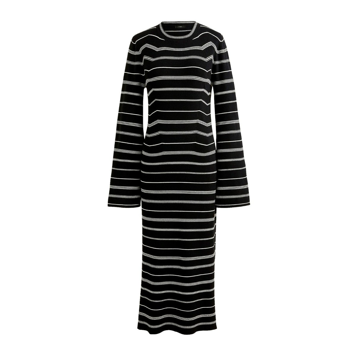 j crew knit dress J.Crew Sweater-Dress Womens Super Soft Ribbed Bell Long Sleeve Black Ivory Formal dresses