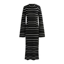 J.Crew Sweater-Dress Womens Super Soft Knit Ribbed Bell Long Sleeve Black Ivory