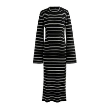 J.Crew Sweater-Dress Womens Super Soft Knit Ribbed Bell Long Sleeve Black Ivory