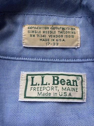 Vintage LL Bean Oxford Shirt Mens Large 17-33 Made In USA Ivy VTG Preppy Blue - Picture 2 of 10