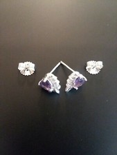 Women Sterling Silver 925 Purple heart shape AAA Zircon stud earring