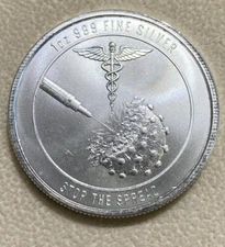 Vaccine Medal .999 Fine Silver Round 1 Oz. Envela Stop The Spread Pandemic Coin