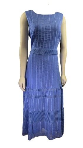 Nuevo con etiquetas Maxi Vestido Taylor Chambray Azul Bordado Línea A Talla 10 - Imagen 1 de 9