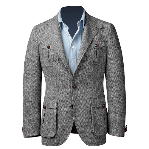 Tweed Mens Jackets Herringbone Regular Fit Wool Blend Notch Lapel Blazer Prom - Picture 61 of 62