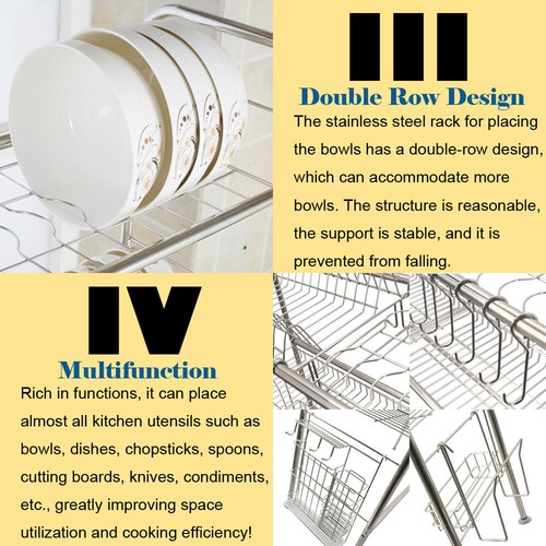 2 Layer Stainless Steel Kitchen Tableware Drain Rack Bowl Dish Holder Shelf - Picture 12 of 12