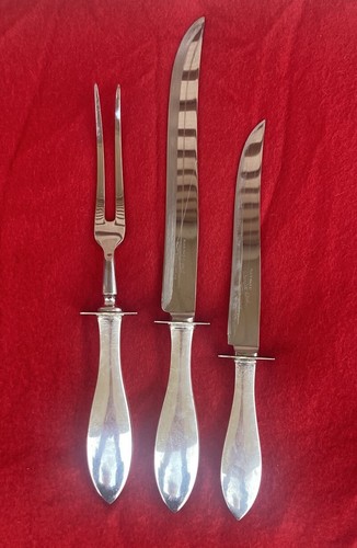 Sterling Silver Handled 3 Piece Roast Carving Set 2 Knives & Fork Webb Sheffield