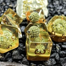 Sage's Baby Hedgehog Green Familiar Resin Polyhedral Dice Set