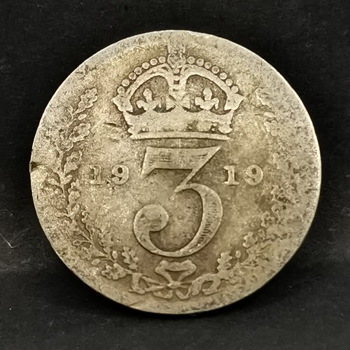 3 PENCE 1919 ARGENT 925‰ GEORGE V ROYAUME UNI (usure) / UNITED KINGDOM SILVER - Picture 1 of 2