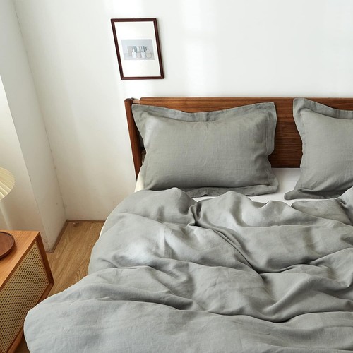 3 Pcs Luxury Linen Duvet Cover, Solid Boho Bedding Comforter With 2 Pillowsams - Picture 16 of 29