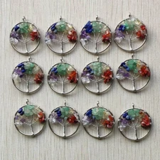 fashion natural 7 chakras  stone Tree of life Pendants 30mm Wholesale 12pcs
