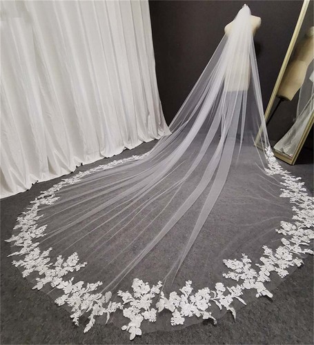 Velos de novia de encaje largo blanco marfil catedral con peine accesorios de boda novia - Imagen 4 de 13