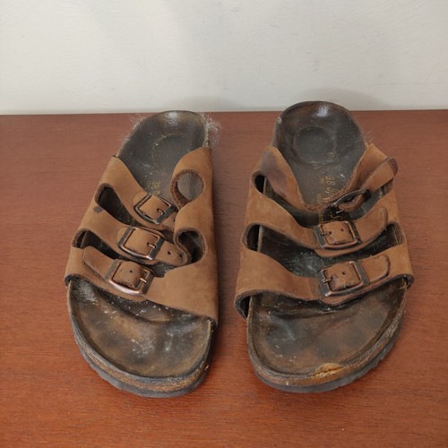 Birkenstock Florida Sandals Brown Leather Three Straps Size 38 (US 7.5). AF - Picture 2 of 7