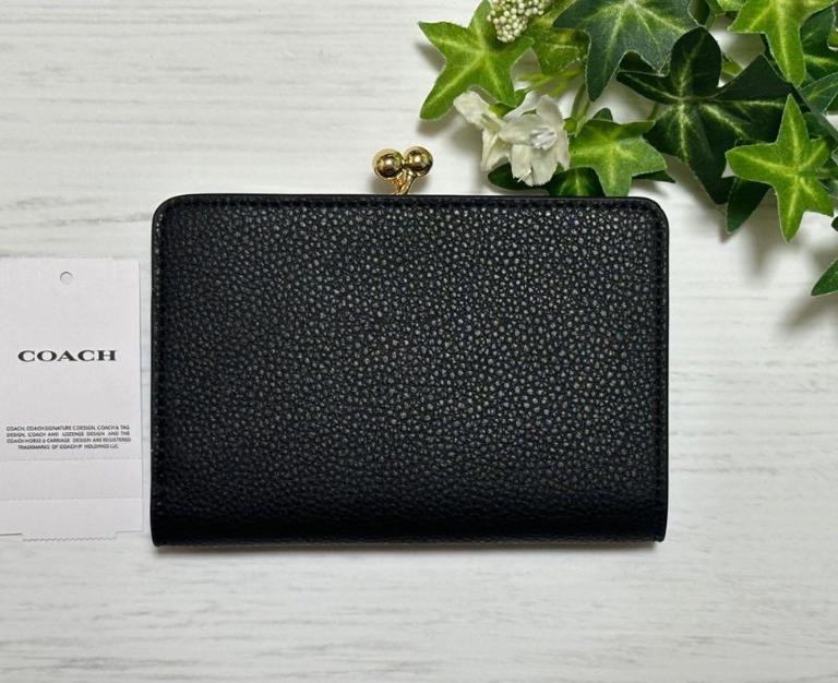COACH Square Black Bi-fold Purse Coin Case Kiss Lock Rare New | eBay