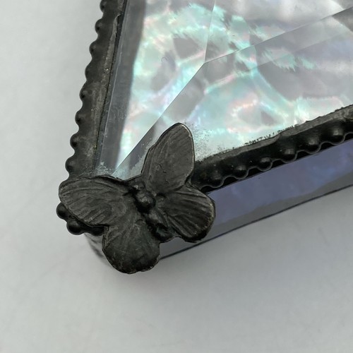 Vtg J Devlin Purple Leaded Stained Art Glass Triangle Trinket Box Butterfly 3" - Picture 8 of 14