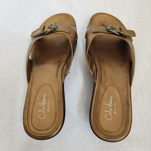 Cole Haan G Series Sandals Womens 9B Bronze Slip-On Wedge Slides Buckle - Picture 8 of 11