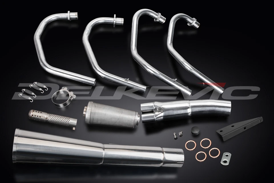 Silenciador megáfono clásico de acero inoxidable 4-1 escape completo Delkevic Honda CB400F 75-77 Delkevic Foto 2 de 4