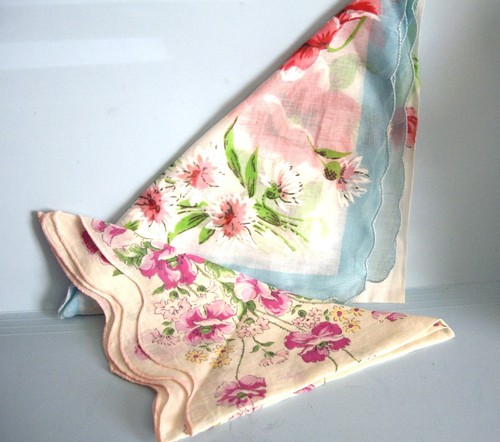 2 VINTAGE  FLORAL HANKERCHIEFS