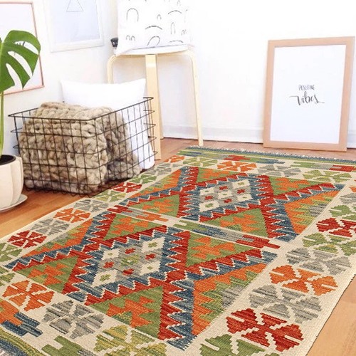 Oriental Flat Weave Hand Made Rug 2'7x3'8 Kilim Flat Chobi Wool Small Rug B26727 - Picture 8 of 8
