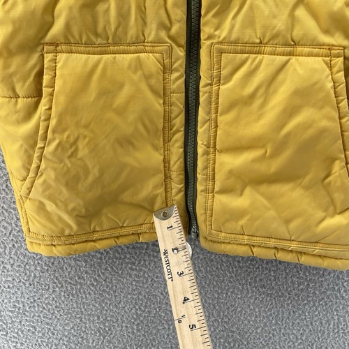 Lands End Reversible Puffer Vest Explorer Patches Kids Small 8 Yellow Green Camo - Picture 10 of 13