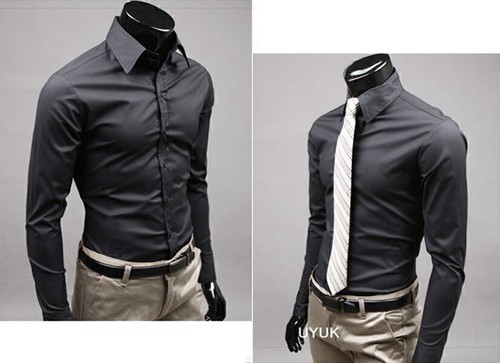 New Men Slim Fit Long Sleeve Shirt Formal Business Work Dress Shirts Casual Tops - Picture 10 of 33