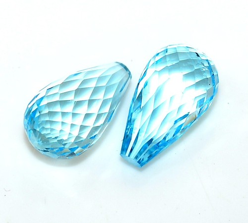 14x8 mm Natural Sky Blue Topaz Teardrops Pair 16.00 CTS Faceted Loose Gemstones - Picture 7 of 8
