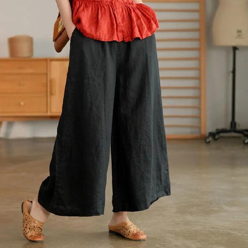 Summer Women Retro Loose Linen Wide Leg Comfortable Casual Straight Leg Pants - Picture 25 of 29