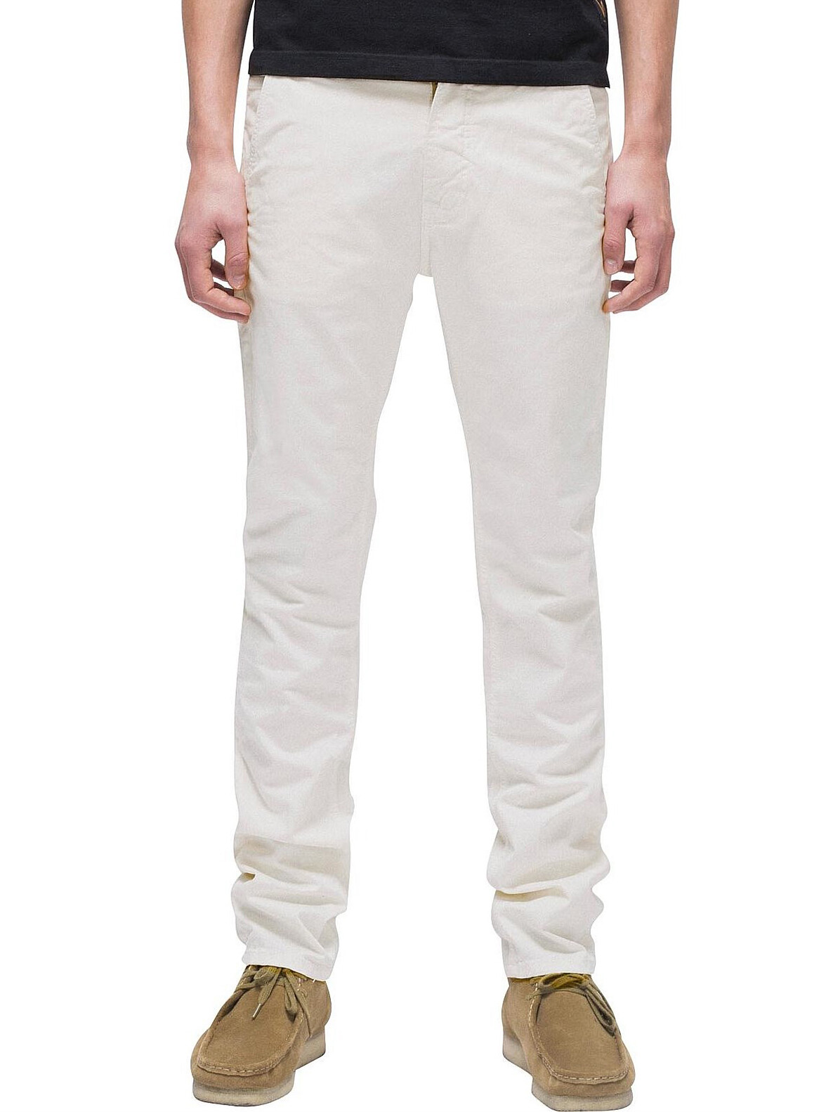 Nudie Mens Slim Fit Stretch Chino Trousers Pants White | Slim Adam Milk