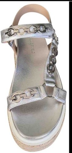 Karl Lagerfeld Paris Women Palma Leather Silver Platform Jute Wedge Sandals 9 - Picture 10 of 12