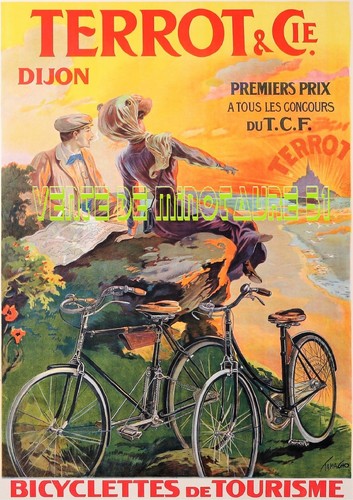 CYCLES TERROT DIJON 21 au mont St Michel 50  Début XXème -affiche plastifiée - Photo 1 sur 24