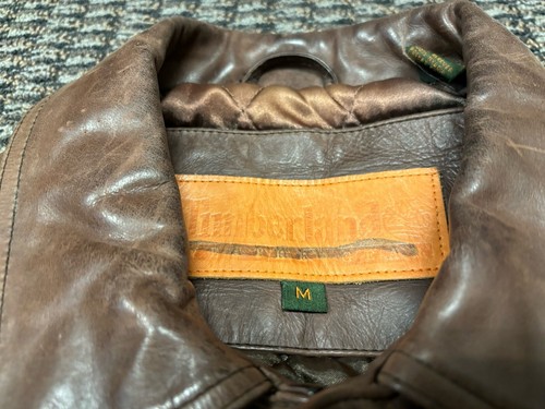 Timberland Boots Brown Leather Bomber Jacket Size Medium - Picture 5 of 10