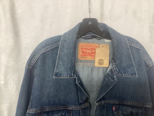 Giacca da uomo vintage camionista Levi's nuova con etichette vernice denim splatter-XXL - Foto 4 di 8