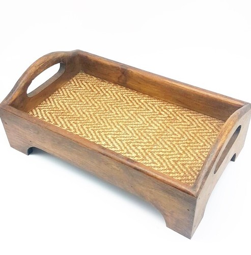 Wooden Tray Tables with Stand Handle Wood Tray Serving Plate Bamboo Rectangle - Picture 4 of 12