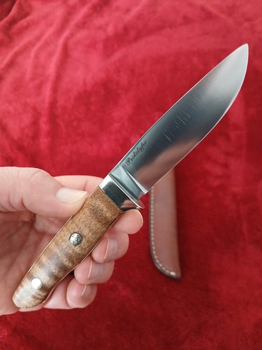 BARK RIVER KNIFE & TOOL, "BARN ERA" CURLY MAPLE, MOSIAC PINS, W/ SHEATH, NICE! - Picture 4 of 19