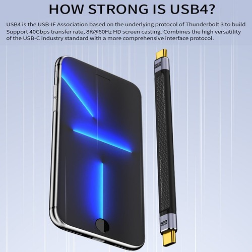 USB4 Full Function Cable With 240W Fast Charging 40Gb Flexible Board Line Data - Zdjęcie 8 z 8