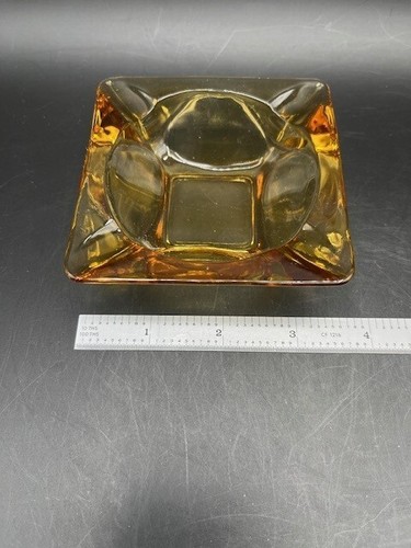 Vintage Amber Glass Small Square Ashtray 3.5” Mid Century Modern 70's - Picture 4 of 5