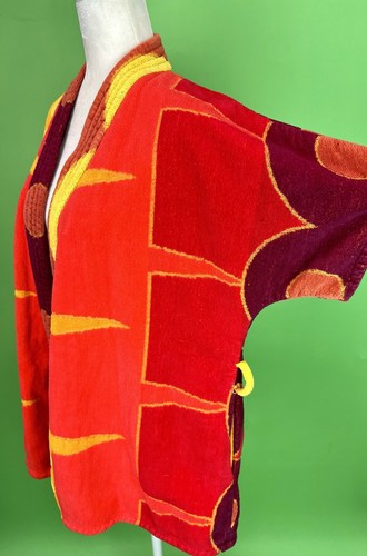 Vintage 60s/70s Mod Geometric Short Terrycloth Robe Swim Cover-up - Size S/M/L - Picture 4 of 10