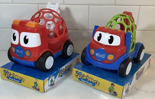 Kids II Toy Car Oball Go Grippers Tow Truck & Fire Truck Vehicle Lot Of 2 - Picture 1 of 10