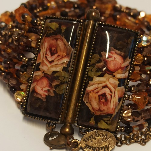 Michal Negrin Wide Bracelet Cabochon Roses Statement Beaded Multi Chain Gift Box - Picture 12 of 15