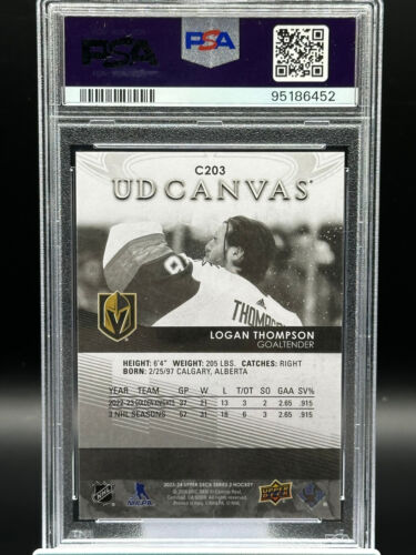 2023-24 Upper Deck Series 2 Logan Thompson Canvas B&W #C203 Knights PSA 10 POP 1 - Bild 2 von 2