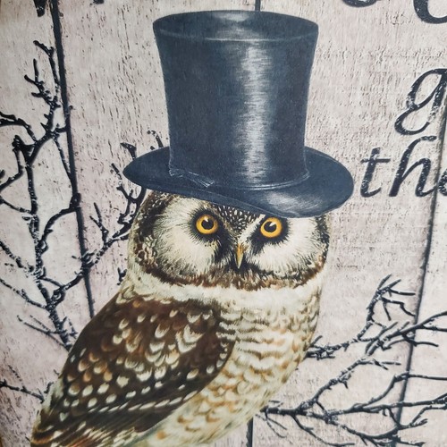 FOLK ART VINTAGE PRIMITIVE RETRO STYLE HALL0WEEN OWL WHOO GOES THERE SIGN - Picture 7 of 10