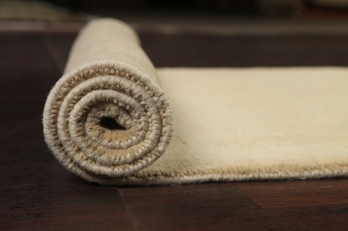 Solid Modern Gabbeh Hand-knotted IVORY Runner Rug Hallway Oriental 2' 7" x 7' 7" - Picture 8 of 12