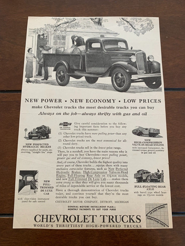 Vintage 1936 Chevrolet Trucks Illustrated Automobile Advertisement Farming Print - Picture 1 of 3