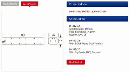 4pc Battery Holder Cassette BH342-1A AA R6P UM-3 1.5Vx4 Wire Lead COMF Taiwan 6V - Picture 5 of 5