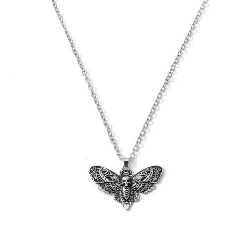 Death Moth Pendant Necklace Unisex Gothic Butterfly Skull Chain Emo Style Look - Bild 6 von 14