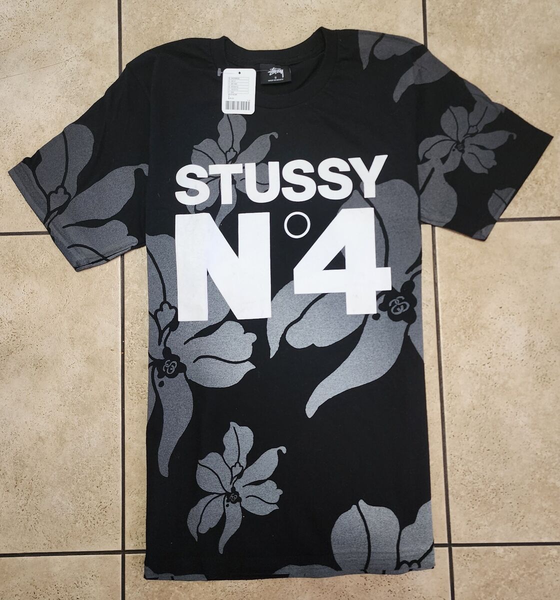 Stussy 'No4' Reflective Flowers T-Shirt Men's Size Small (34 Stussy 'No4' Reflective Flowers T-Shirt Men's Size Small (34