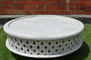 White Distressed Round Hand Carved Plantation Timber Bamileke Image Is Loading White Distressed Round Hand Carved Plantation Timber Bamileke