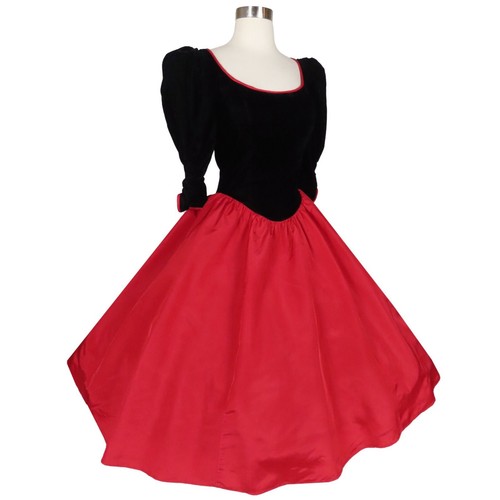 Vintage 80s Prom Dress S M Small Medium Gunne Sax Red Taffeta Black Velvet Party - Picture 4 of 10