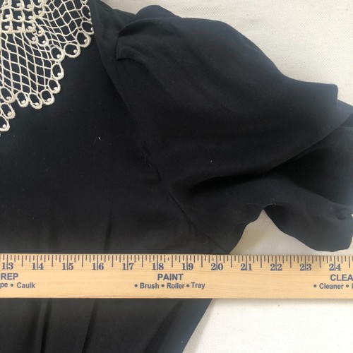 Vtg 80s Westminster Lace Black Maxi Dress W/White Crochet Collar Modest Size 12 - Picture 8 of 10