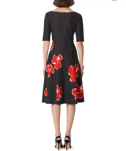 Carolina Herrera Boat-Neck Polka-Dot Floral Jacquard Dress Sz L black - Picture 3 of 13